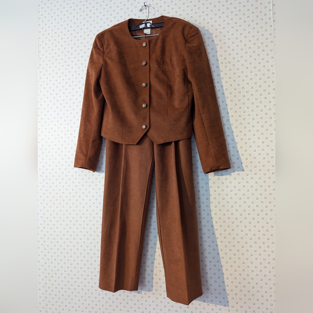 🤎 Vintage Boston Traveler 10 Suit Set Faux Suede High Waisted USA Made